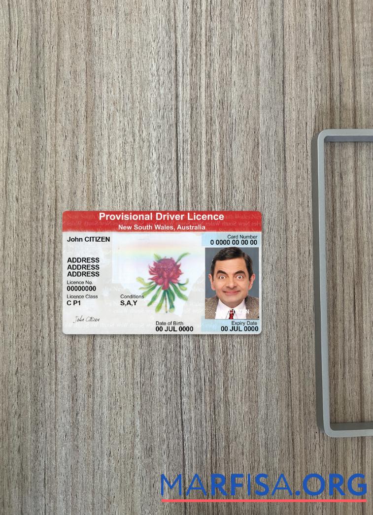 Printable Australia New South Wales provisional driving license photolook template
